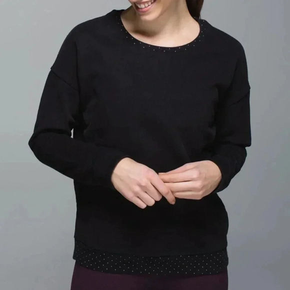 Lululemon Keep Up Crew Cotton Fleece Pullover Crewneck black size 8 - Picture 2 of 8